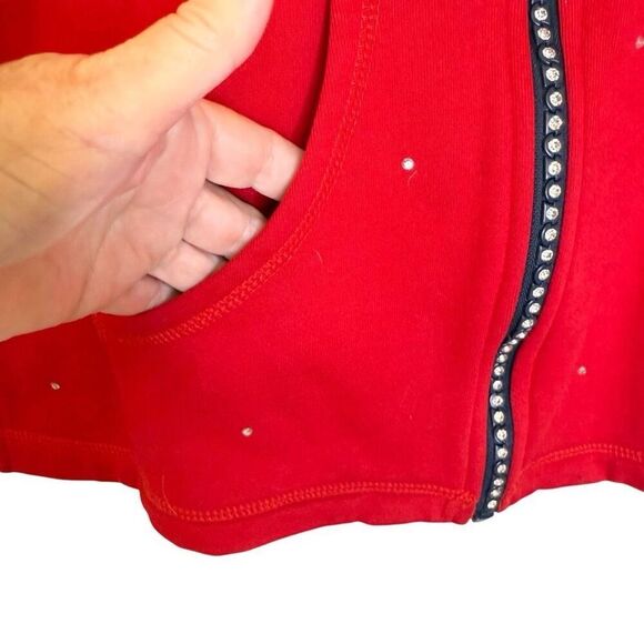 Quacker Factory Red & Navy Hooded Zip Sweatshirt with Crystal Beading Sz S - Picture 4 of 14